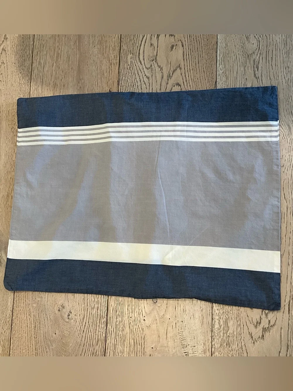 PB Teen Beachstone Stripe Standard Sham | Navy Gray Ivory | 100% Cotton